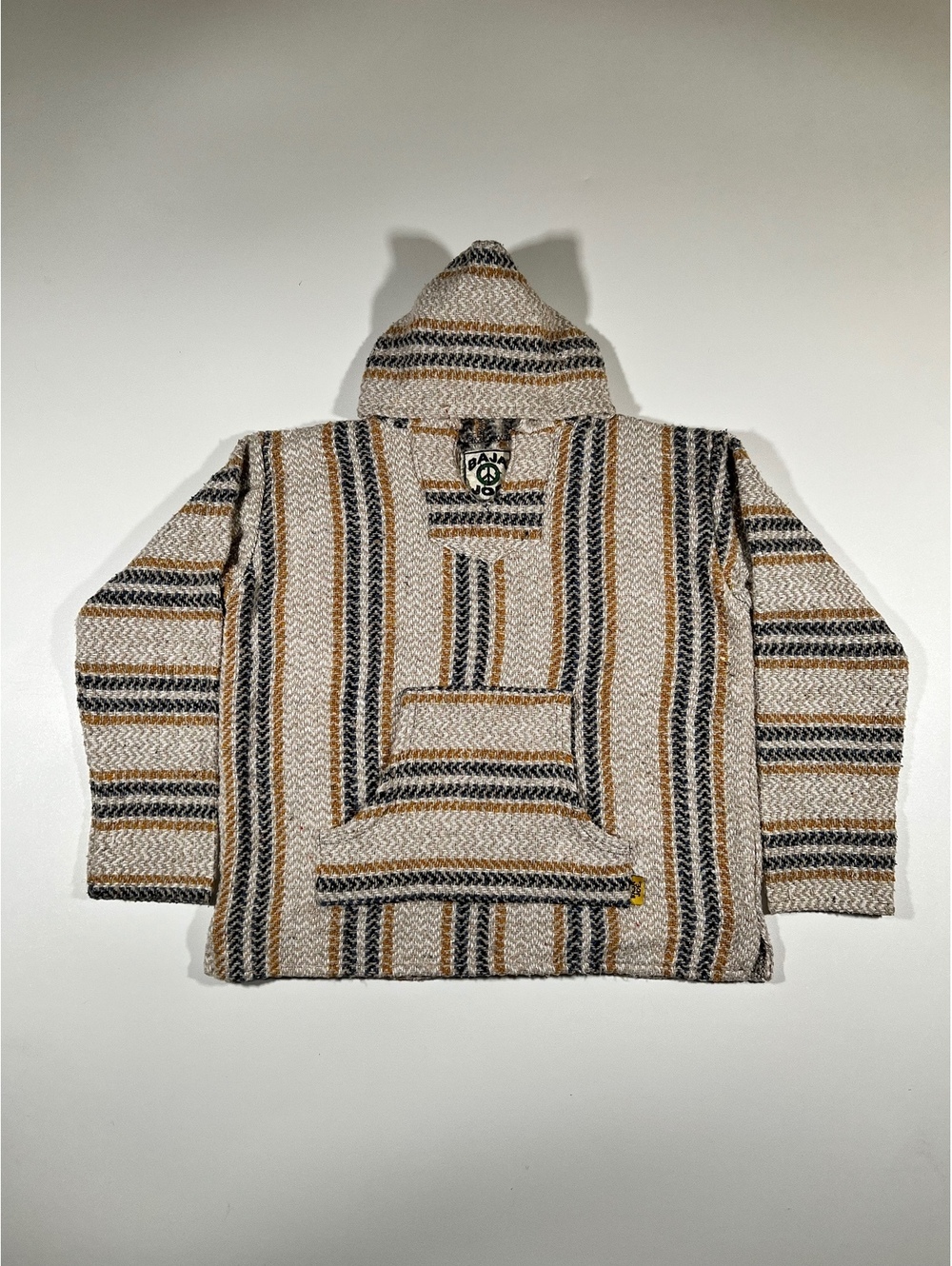 Vintage Baja Joe Hoodie Striped Blanket Pullover Hippie Festival Coat